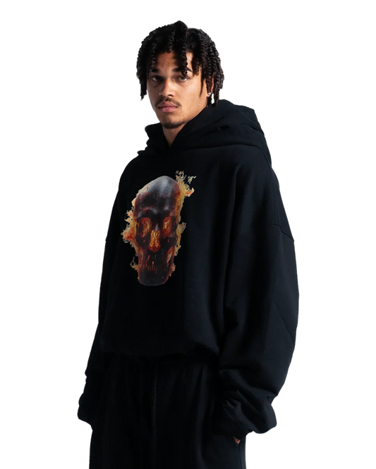 SKULL IN FLAMES DOUBLE HOOD HOODIE