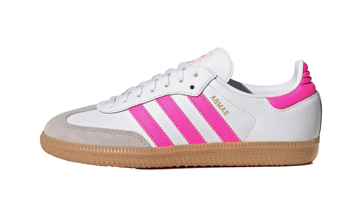 Overkicks - Adidas Samba OG Cloud White Lucid Pink Gum (GS) (JQ2831) - vista lateral