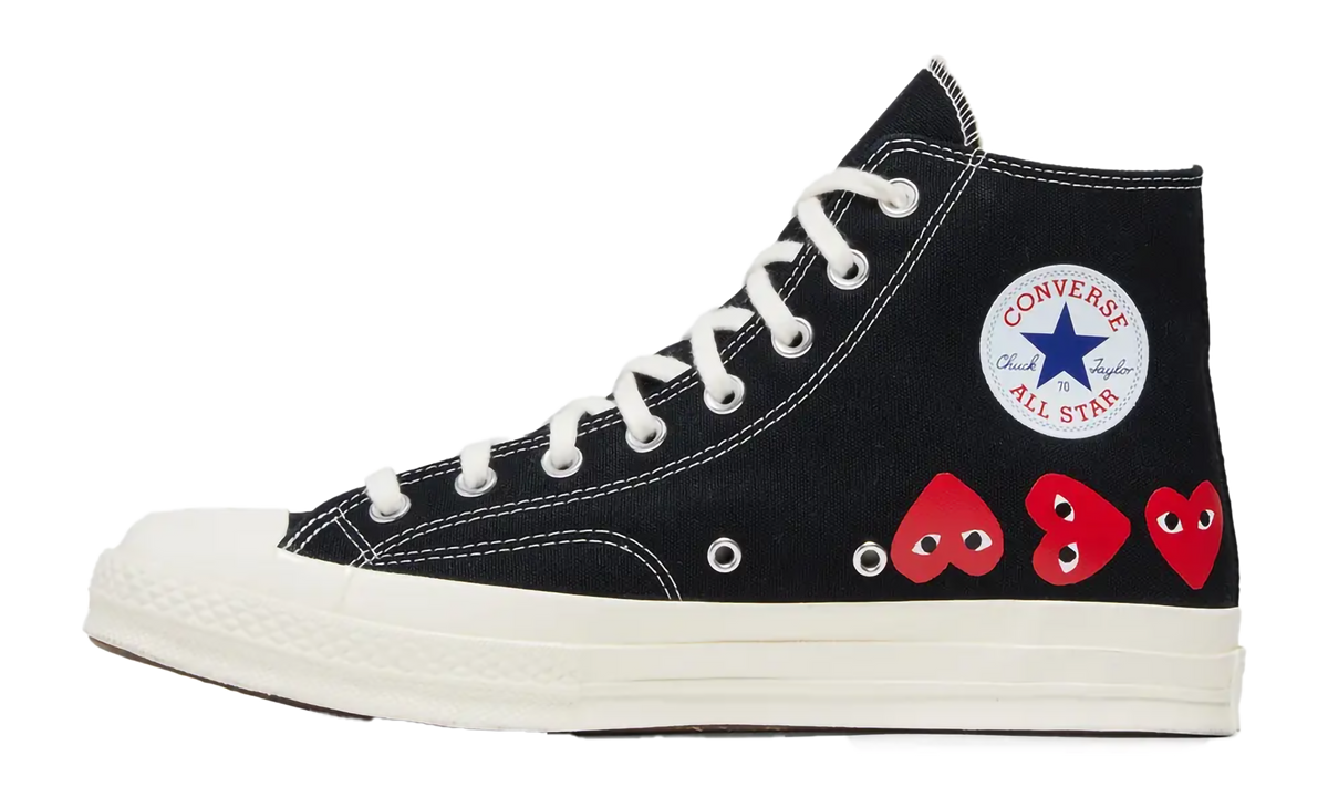 Overkicks - Converse Chuck Taylor All Star 70 Hi Comme des Garcons PLAY Multi-Heart Black (A08147C/AZ-K127-001-1) - vista lateral