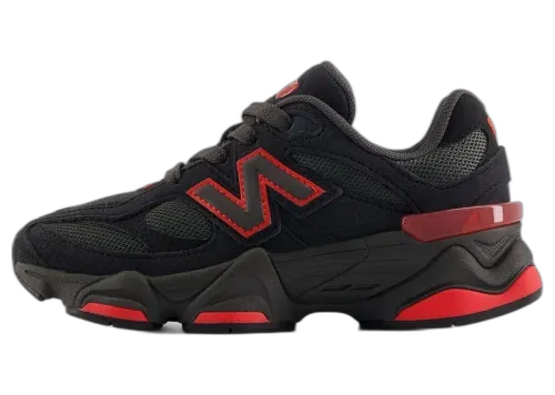 Overkicks - New Balance 9060 Lace Black Cement True Red (PS) (PC9060JR) - vista lateral