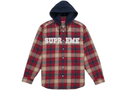 Overkicks - Supreme Applique Hooded Flannel Shirt Red (SUPREME-APPLIQUE-HOODED-FLANNEL-SHIRT-RED) - vista frontal