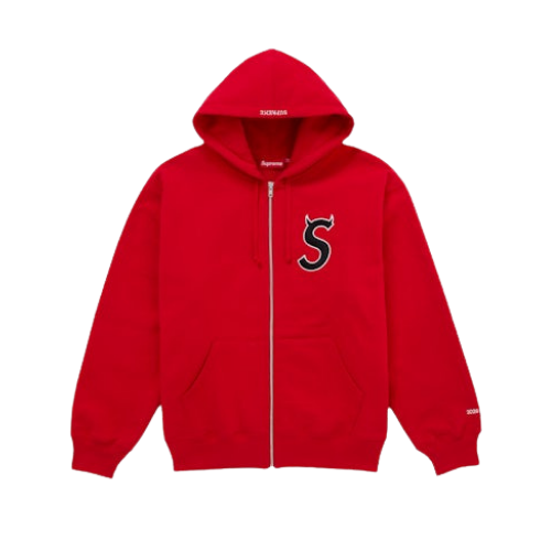 Overkicks - Supreme Devil's Logo Zip Up Hooded Sweatshirt Red (SUPREME-DEVIL-S-LOGO-ZIP-UP-HOODED-SWEATSHIRT-RED) - vista frontal