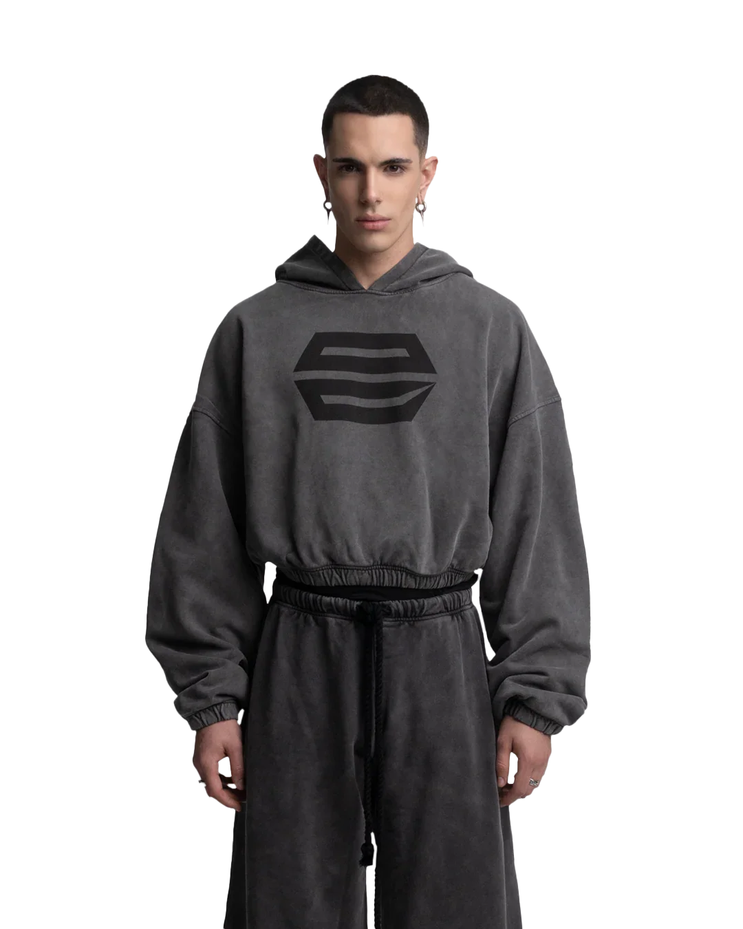 HEAVY-WEIGHT WASHED GREY REVERSE LOGO HOODIE