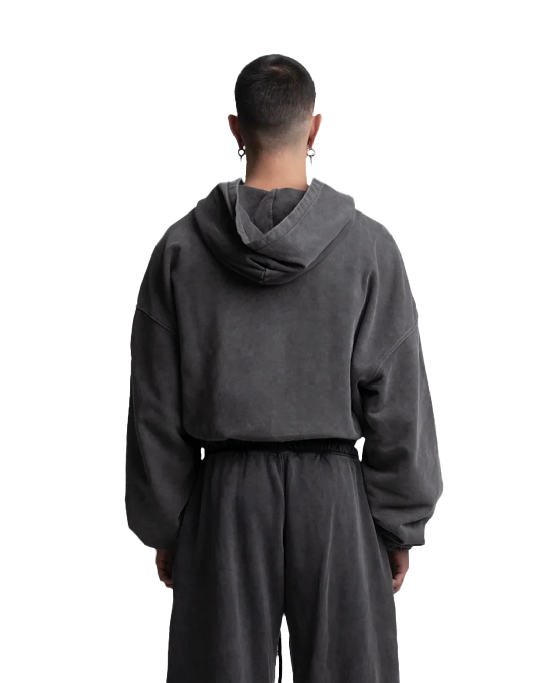 HEAVY-WEIGHT WASHED GREY REVERSE LOGO HOODIE