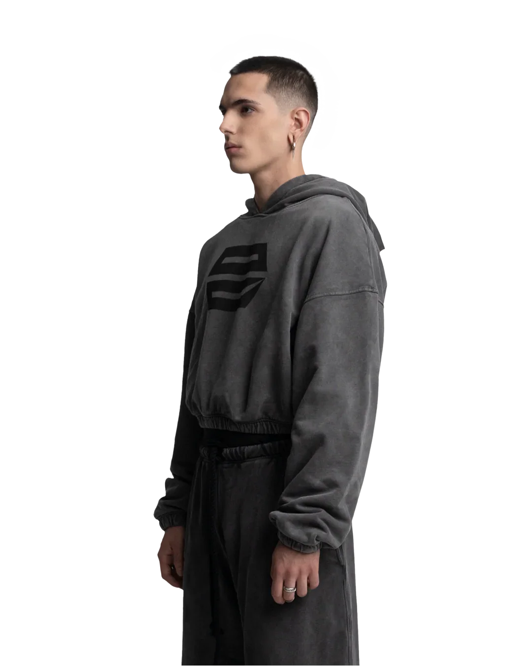 HEAVY-WEIGHT WASHED GREY REVERSE LOGO HOODIE