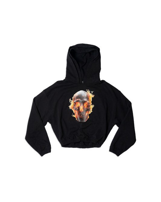 SKULL IN FLAMES DOUBLE HOOD HOODIE