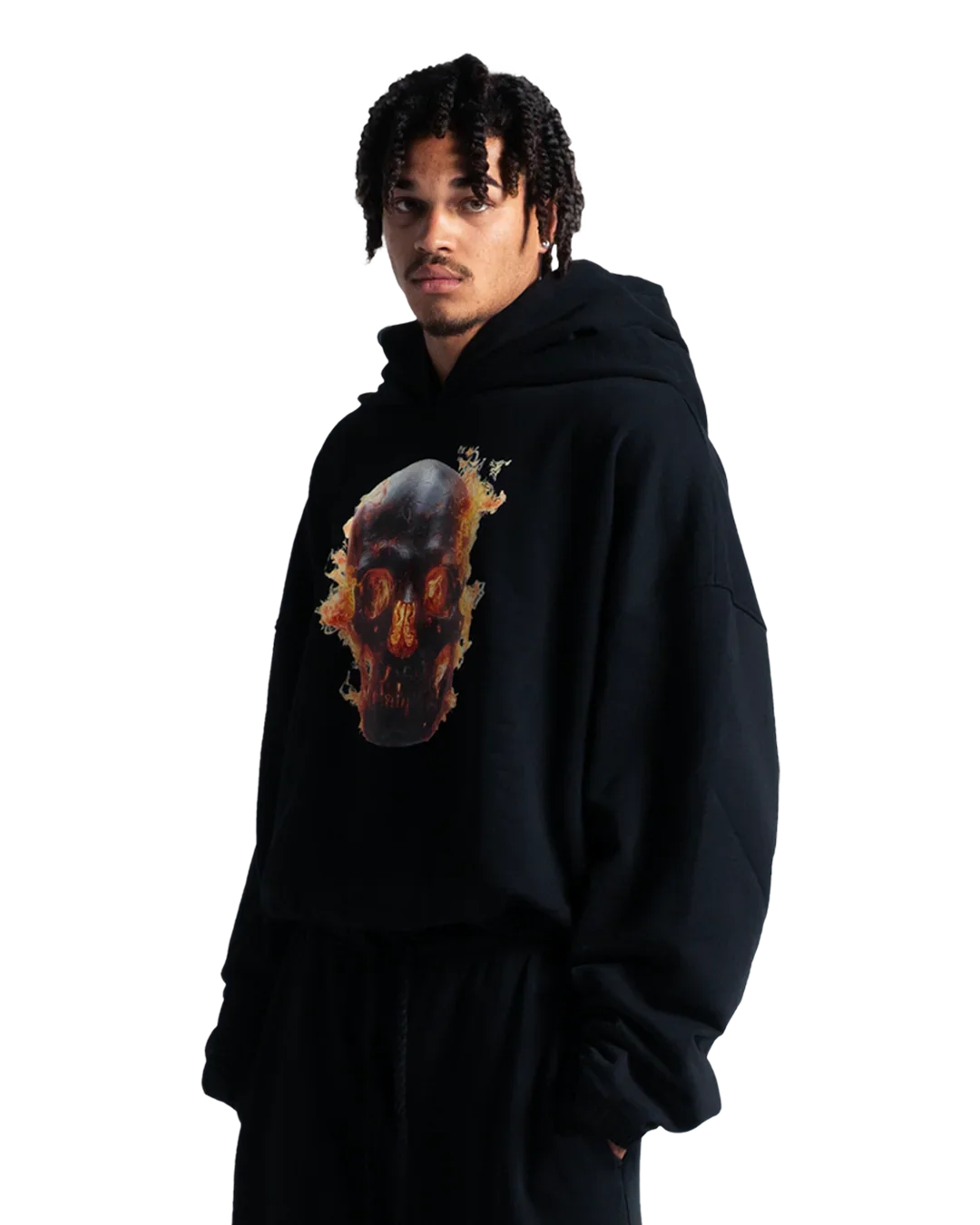 SKULL IN FLAMES DOUBLE HOOD HOODIE