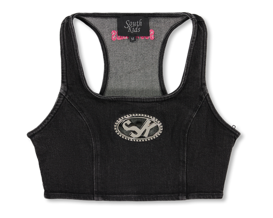 Denim Top Black & Pink