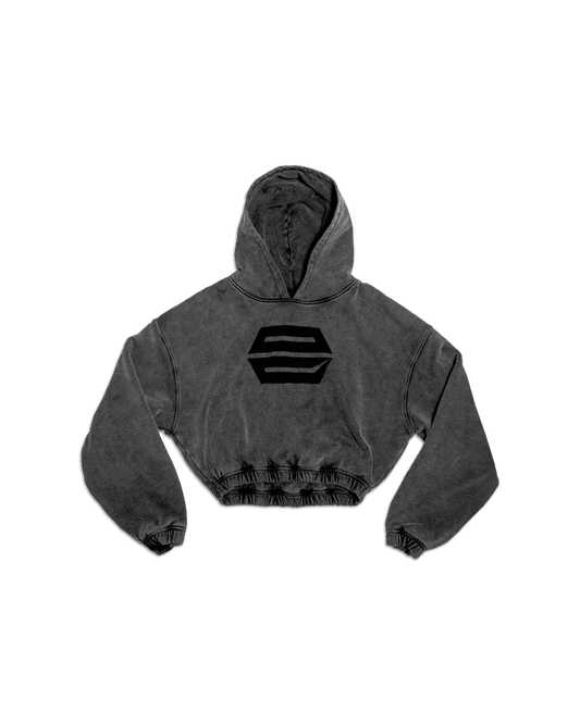 HEAVY-WEIGHT WASHED GREY REVERSE LOGO HOODIE