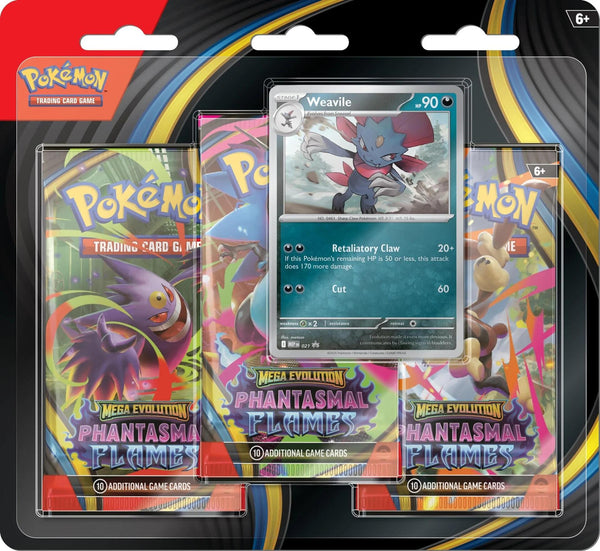 2025 Pokémon Mega Evolution Phantasmal Flames Weavile 3Pk Booster Blister