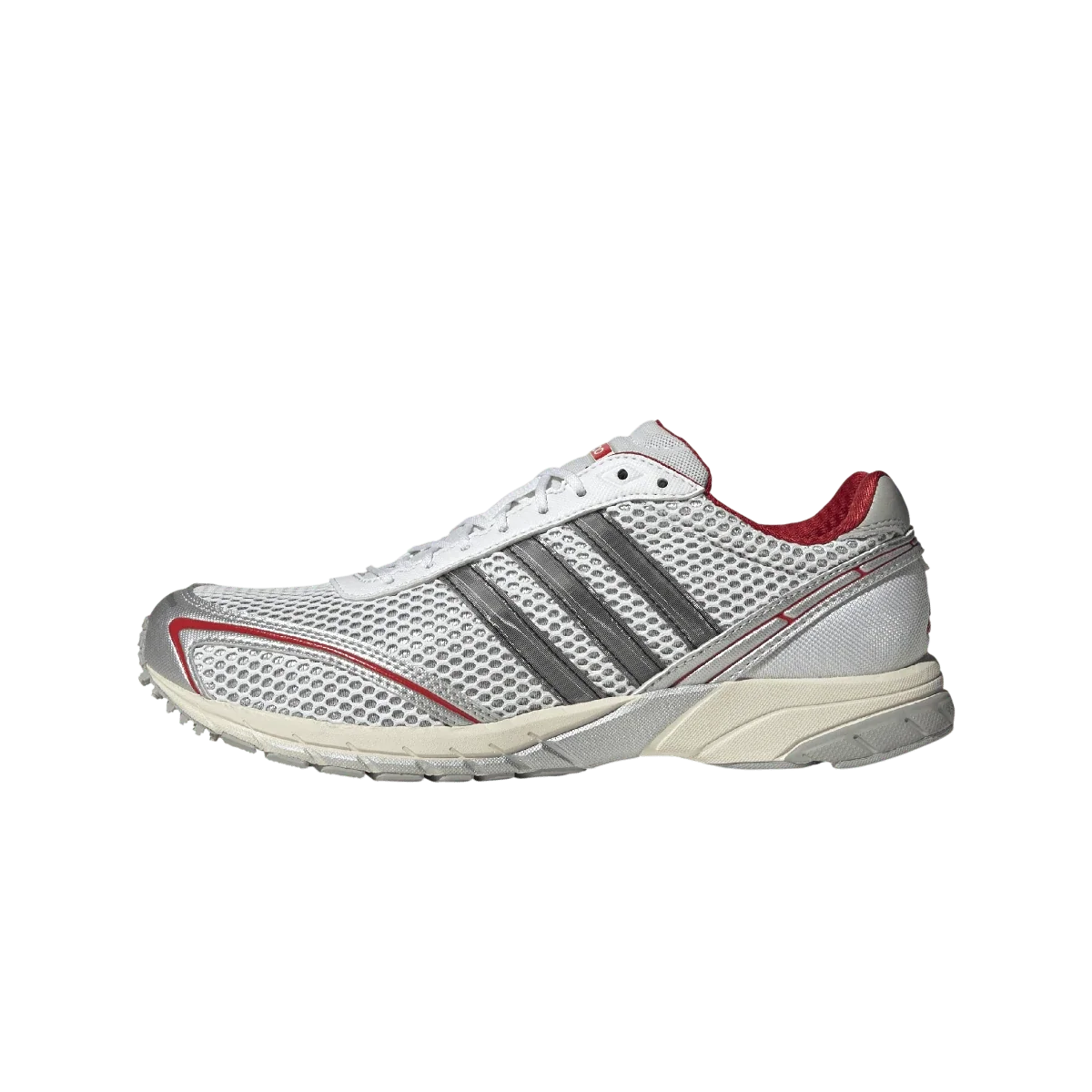 Overkicks - Adidas Adizero Adios OG Silver Metallic Better Scarlet (Womens) (KJ0999) - vista lateral