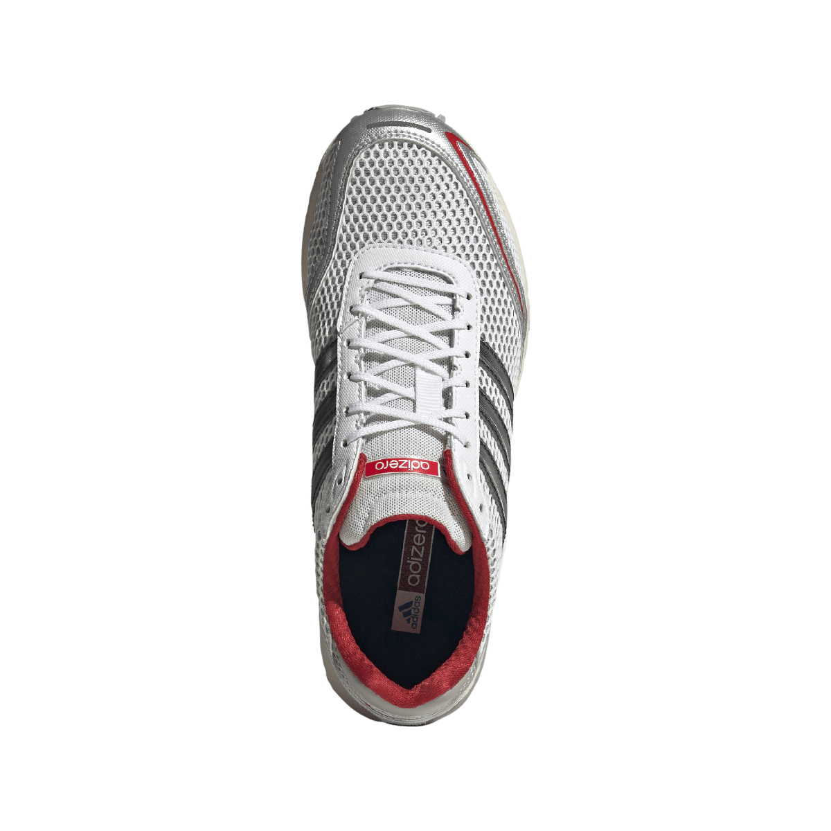 Overkicks - Adidas Adizero Adios OG Silver Metallic Better Scarlet (Womens) (KJ0999) - par completo