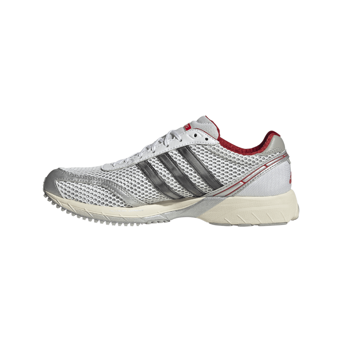 Overkicks - Adidas Adizero Adios OG Silver Metallic Better Scarlet (Womens) (KJ0999) - detalle talon