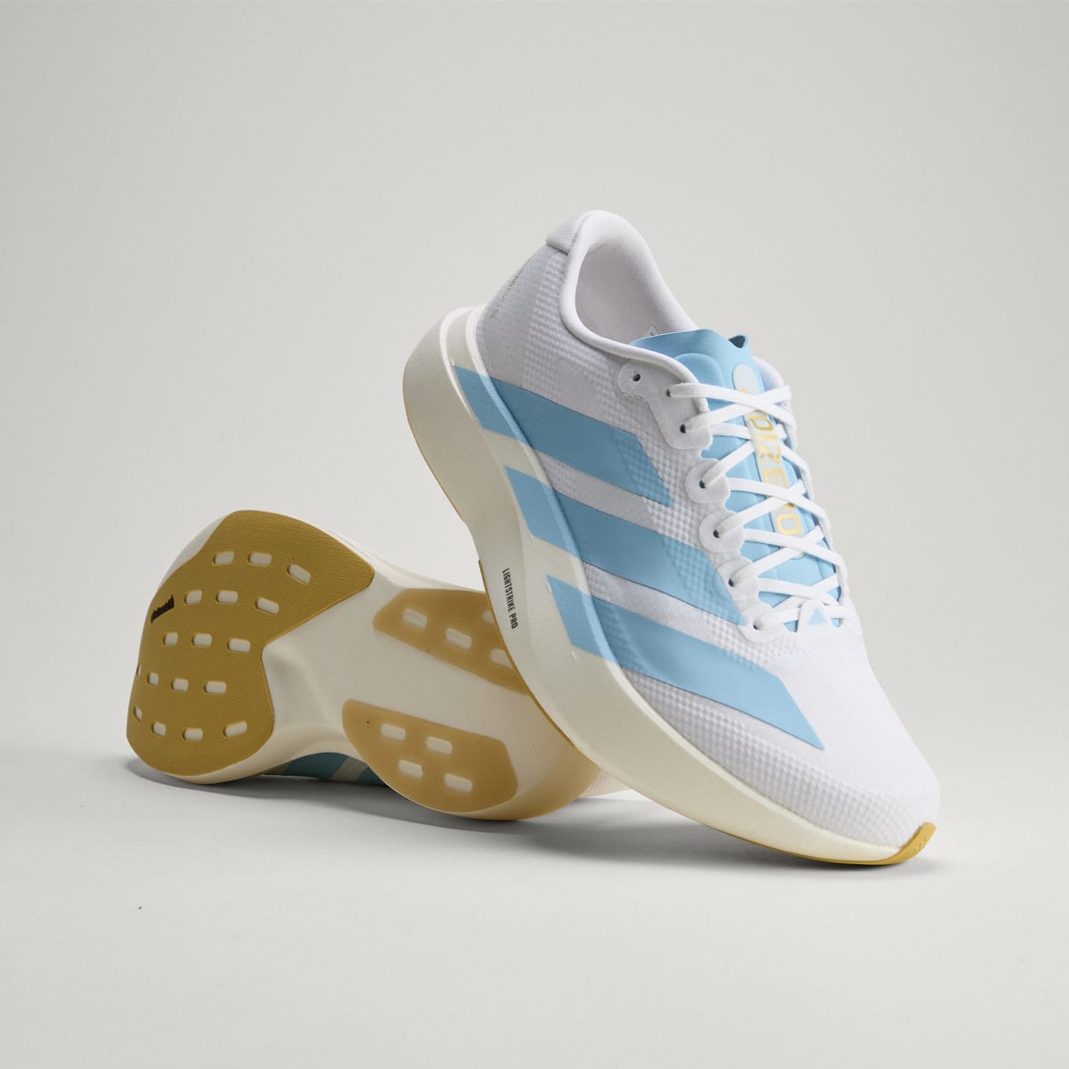 Overkicks - Adidas Adizero Evo SL White Clear Blue (JQ4527) - vista lateral