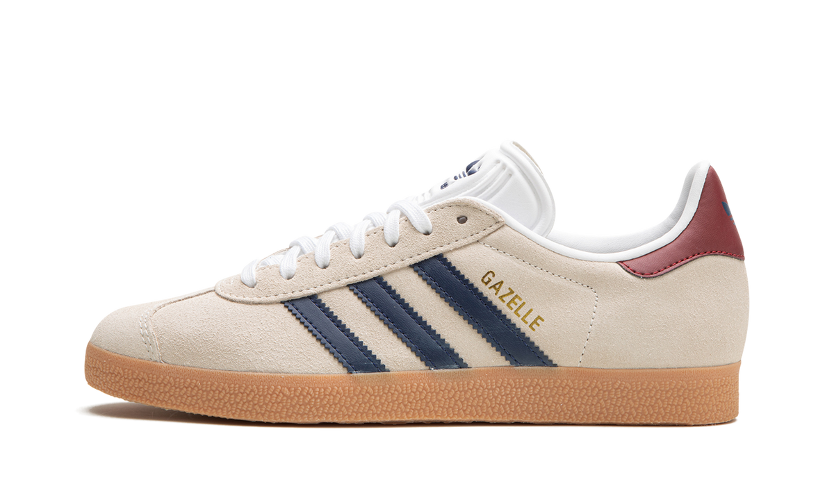 Overkicks - Adidas Gazelle Beige Dark Blue Collegiate Burgundy (IE0546) - vista lateral