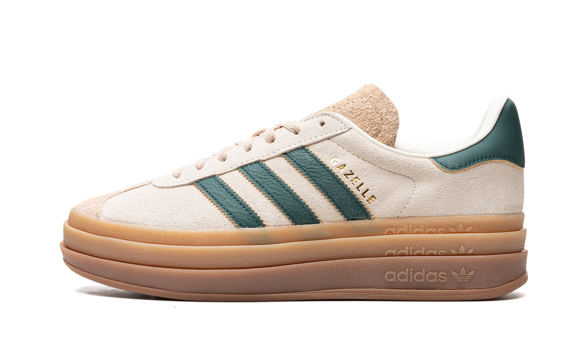 Overkicks - Adidas Gazelle Bold Magic Beige Collegiate Green (ID7056) - vista lateral