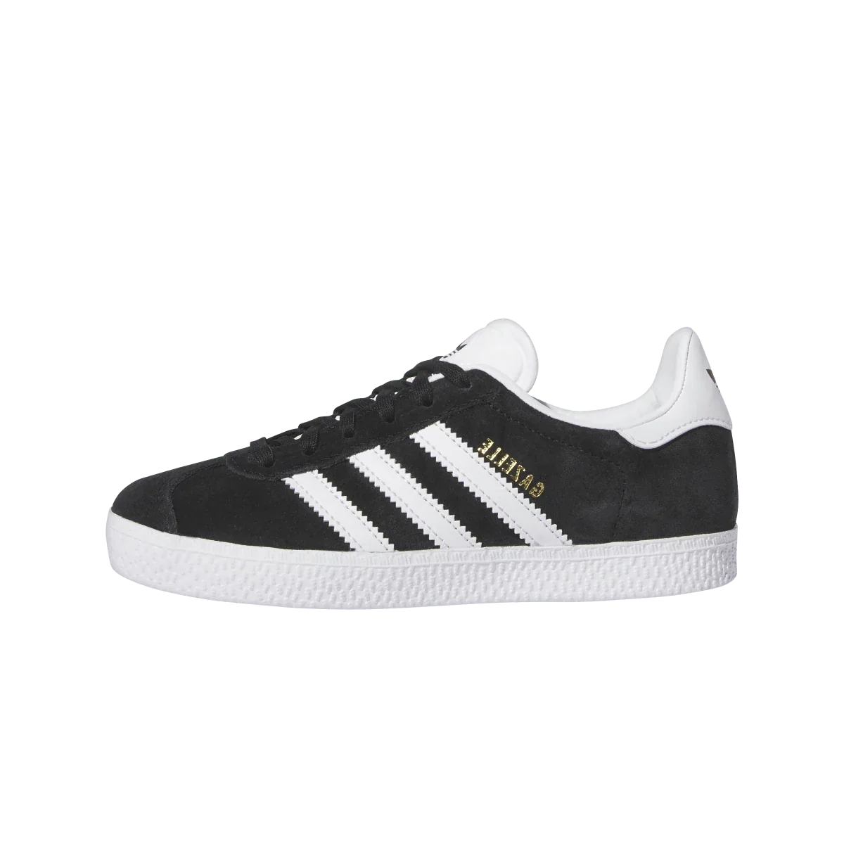 Overkicks - Adidas Gazelle Core Black Cloud White Gold Metallic (PS) (BB2507) - vista lateral