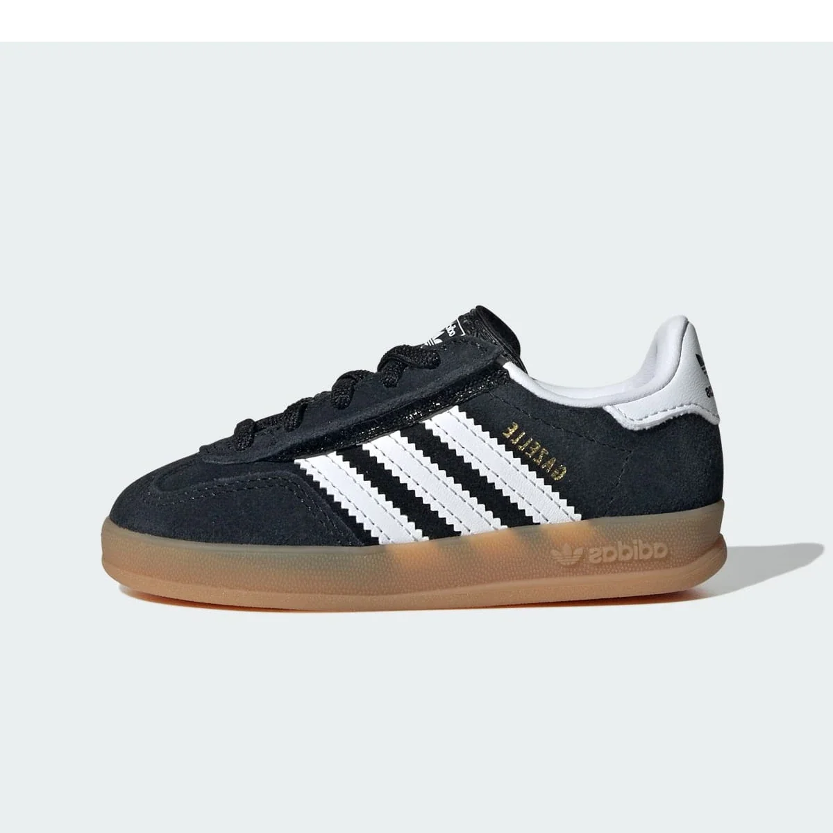 Overkicks - Adidas Gazelle Indoor Comfort Closure Black White Gum (TD) (IH9131) - vista lateral