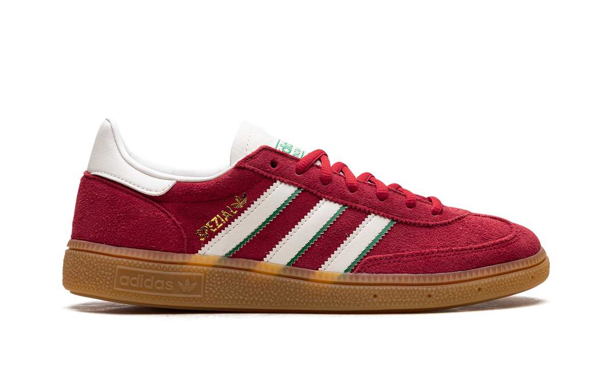 Overkicks - Adidas Handball Spezial Better Scarlet Green (IF9531) - detalle talón