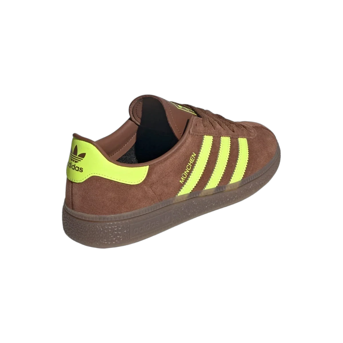 Overkicks - Adidas Muenchen Preloved Brown Solar Yellow (Womens) (JS3996) - vista superior