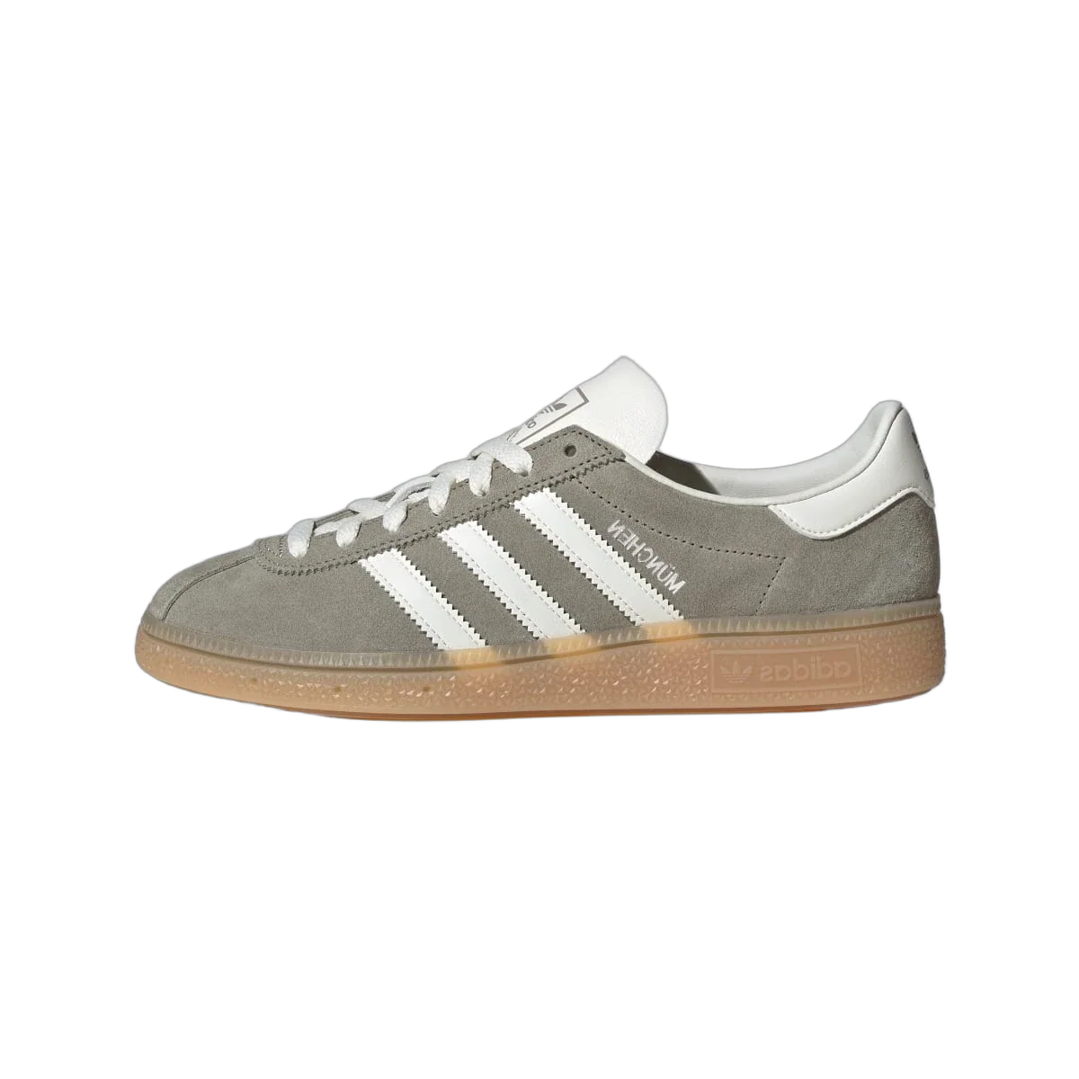 Overkicks - Adidas Muenchen Silver Pebble Off White Gum (Womens) (JS3990) - vista lateral