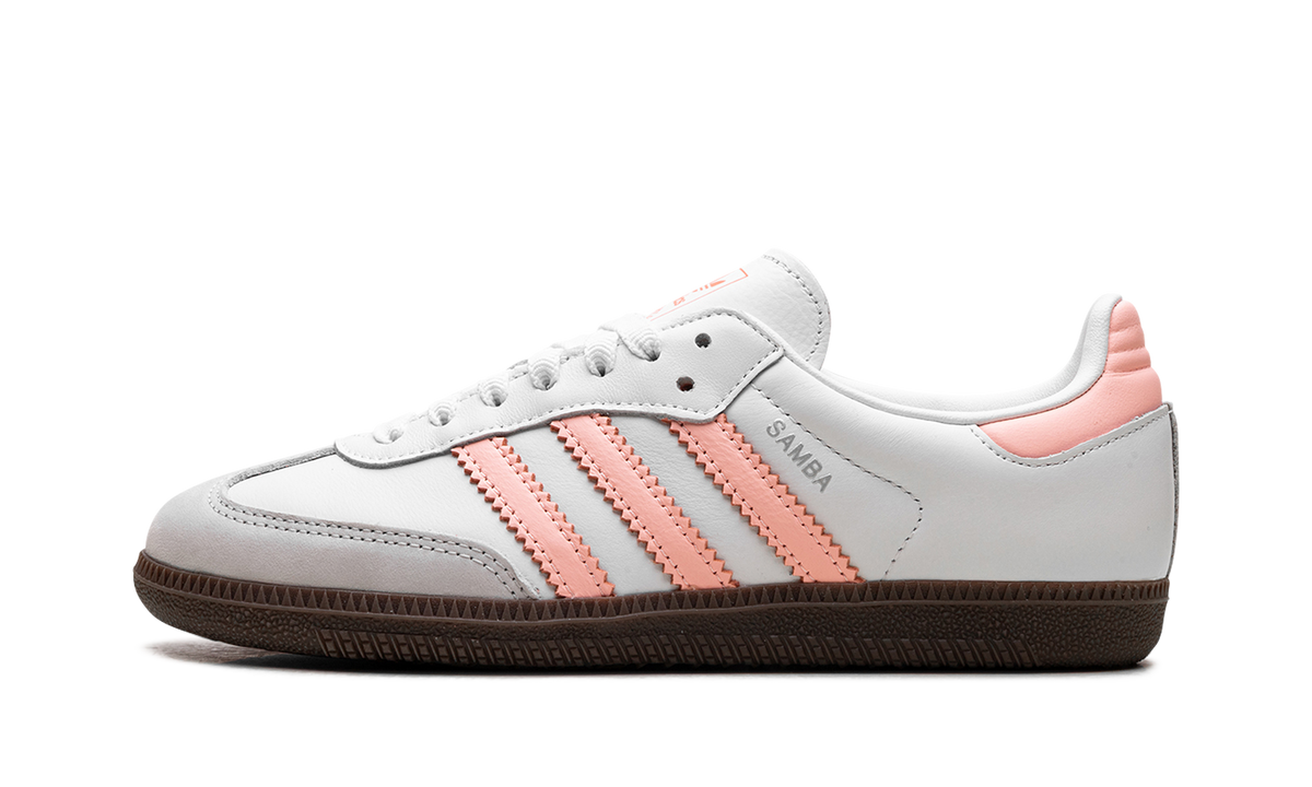 Overkicks - Adidas Samba OG Cloud White Clear Orange Semi Coral (Womens) (JH5687) - vista lateral