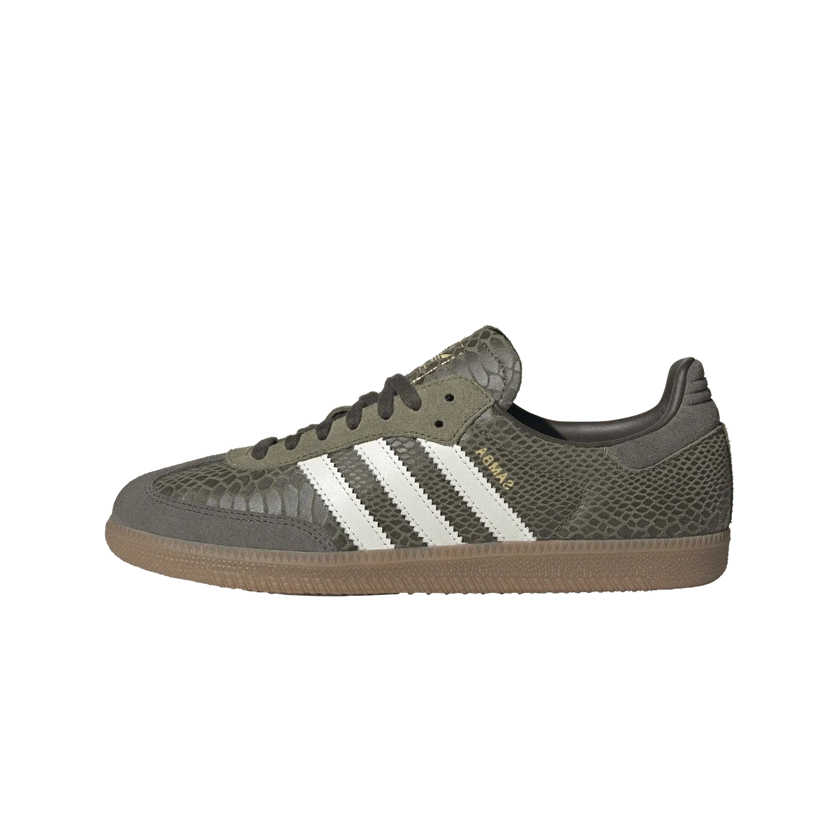 Overkicks - Adidas Samba OG Focus Olive Snakeskin Off White (KK3275) - vista lateral