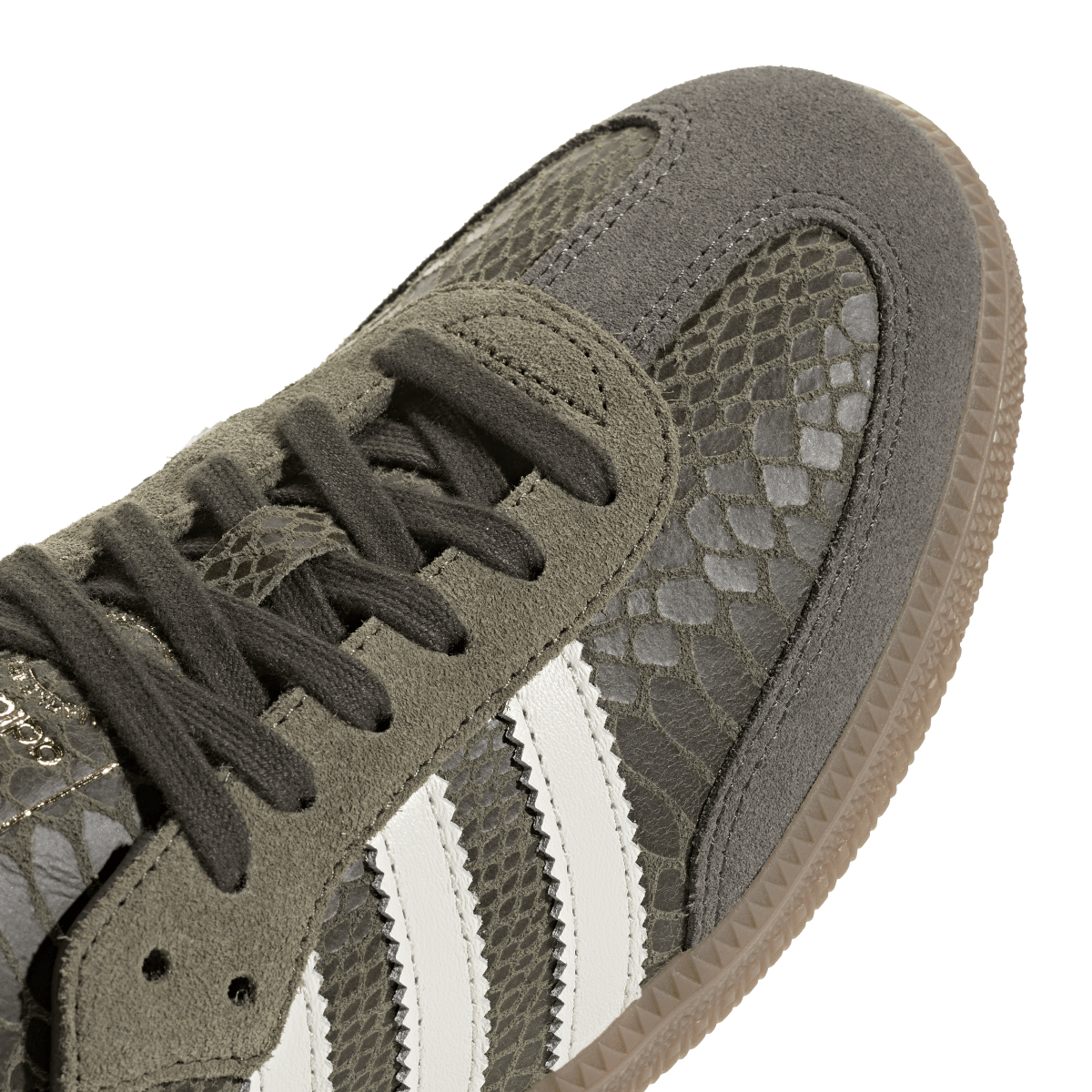 Overkicks - Adidas Samba OG Focus Olive Snakeskin Off White (KK3275) - detalle lateral interior