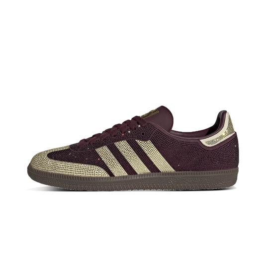 Overkicks - Adidas Samba OG Rhinestone Maroon Warm Vanilla (Women's) (KJ7488) - vista lateral
