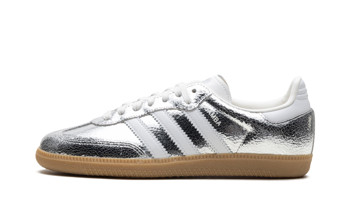 Overkicks - Adidas Samba OG Silver Metallic Cracked Leather (JR0035) - vista lateral