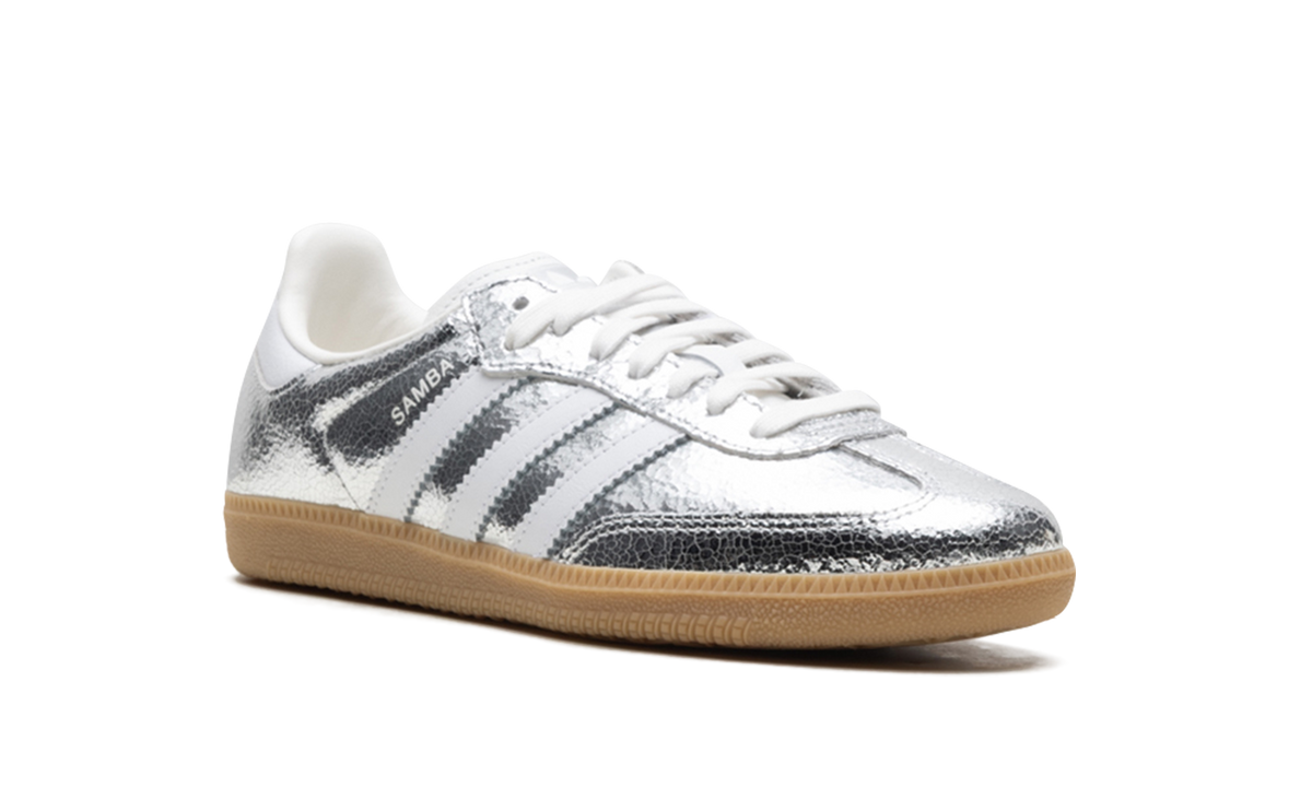 Overkicks - Adidas Samba OG Silver Metallic Cracked Leather (JR0035) - detalle lateral interior