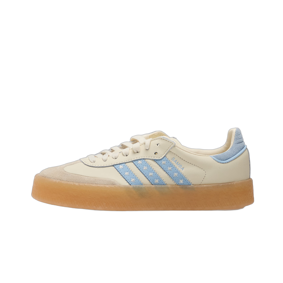 Overkicks - Adidas Sambae Cream White Clear Sky (Womens) (JS3957) - vista lateral