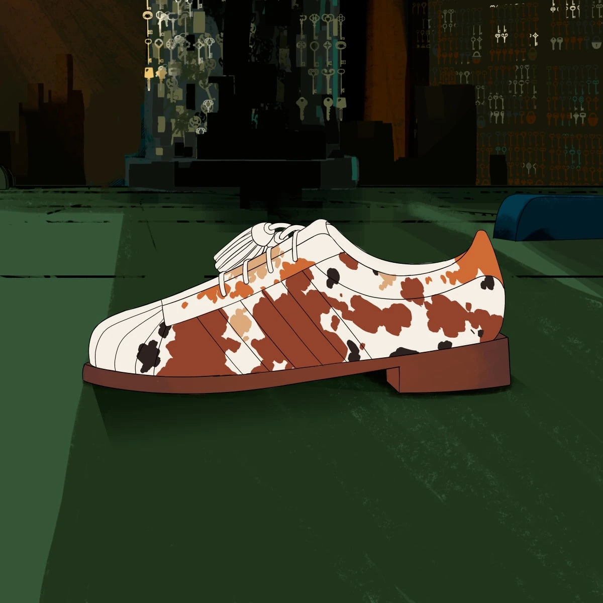 Overkicks - Adidas Superstar Dress Shoe CLOT by Edison Chen Cow Print (JS5024) - vista lateral