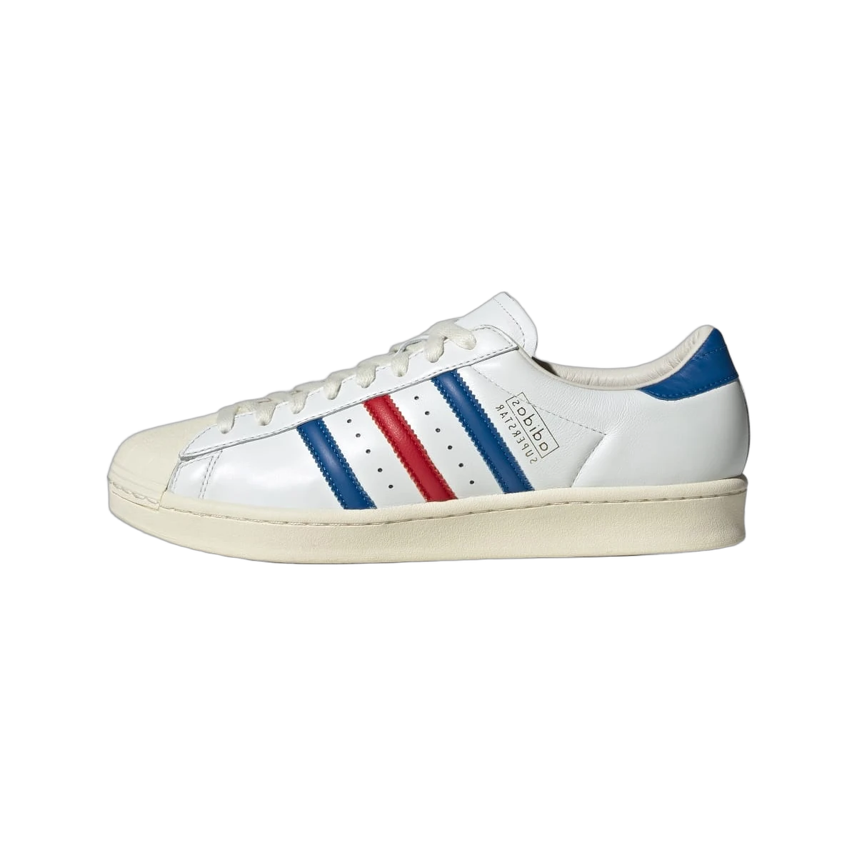 Overkicks - Adidas Superstar Vintage White Blue Better Scarlet Made in Germany (JQ6345) - vista lateral