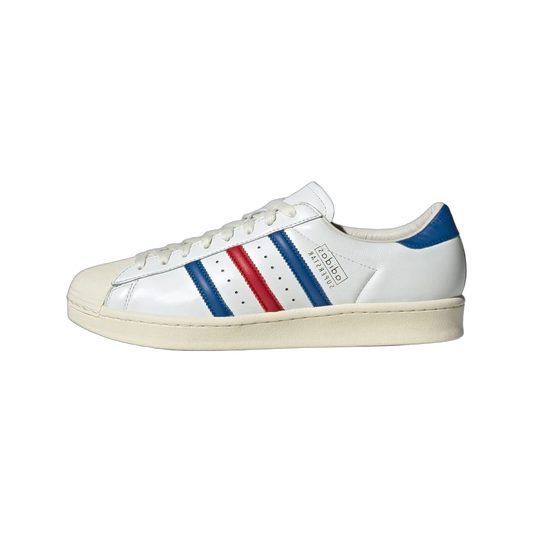 Overkicks - Adidas Superstar Vintage White Blue Better Scarlet Made in Germany (JQ6345) - vista lateral