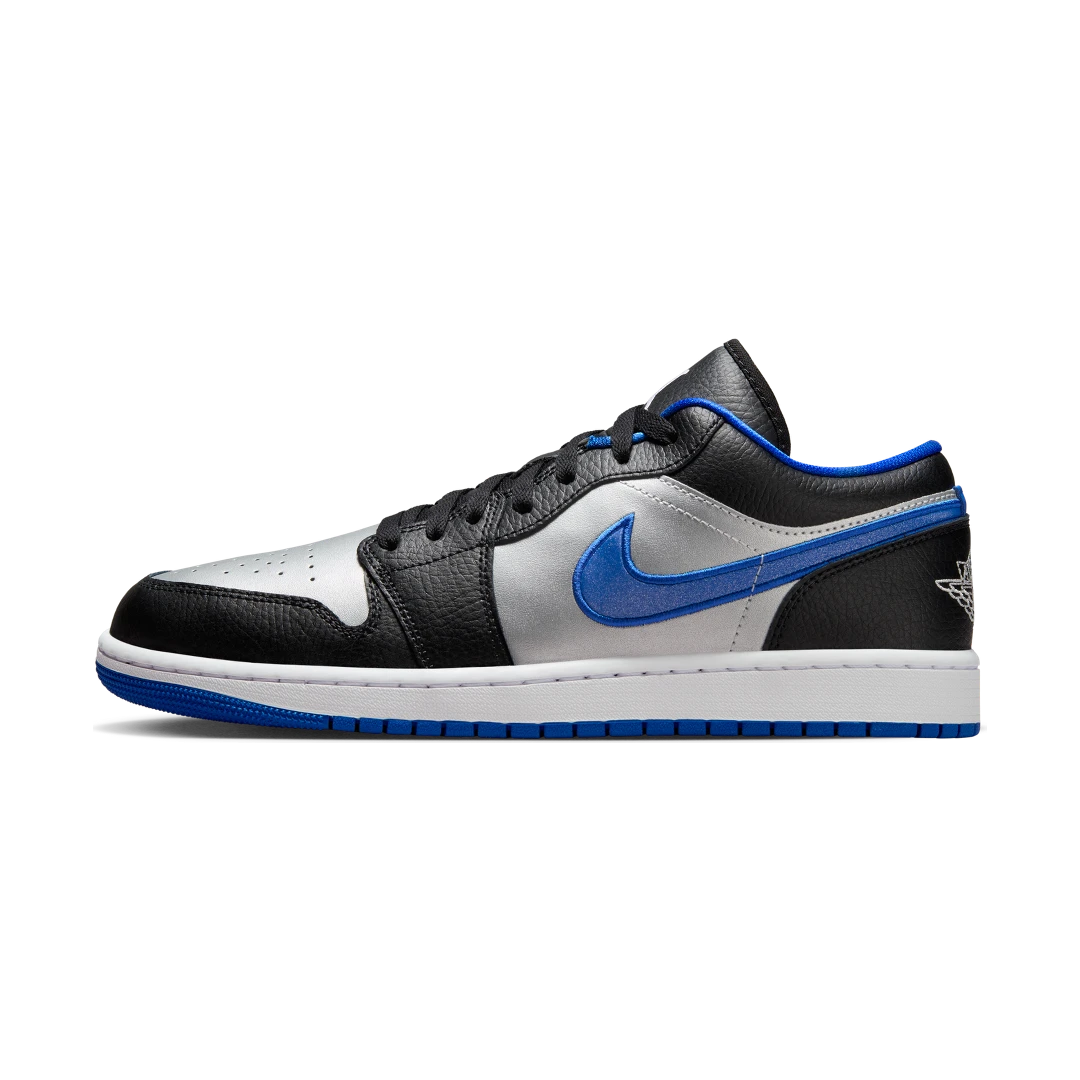 Overkicks - Air Jordan 1 Low Black Game Royal Metallic Platinum (553558-007) - vista lateral