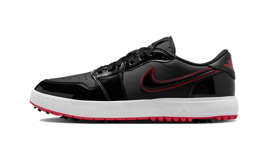 Overkicks - Air Jordan 1 Low Golf Spiked Bred Black Patent (IQ3417-002) - vista lateral