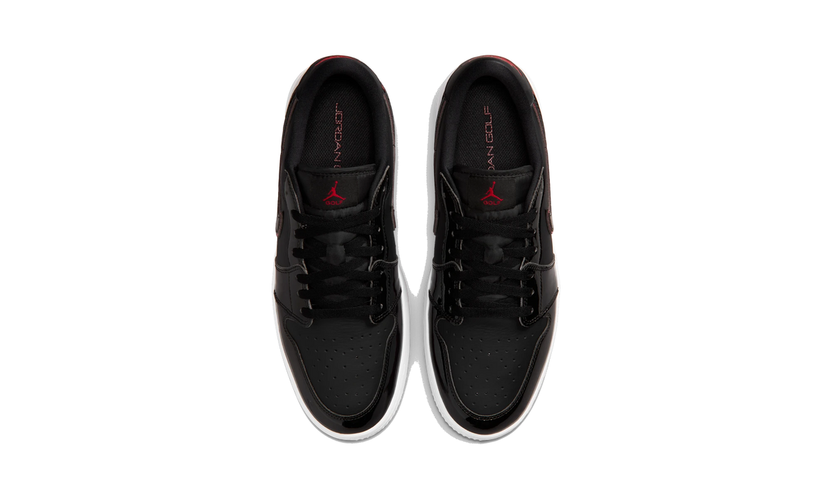 Overkicks - Air Jordan 1 Low Golf Spiked Bred Black Patent (IQ3417-002) - vista superior