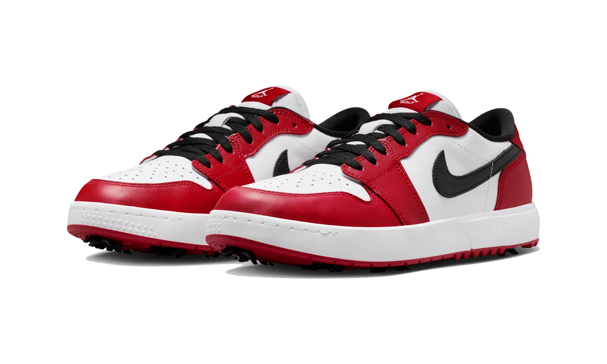Overkicks - Air Jordan 1 Low Golf Spiked Varsity Red White Black (IQ3417-600) - vista trasera