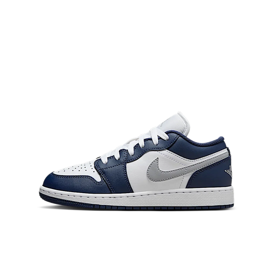 Overkicks - Air Jordan 1 Low Midnight Navy Wolf Grey (GS) (553560-141) - vista lateral