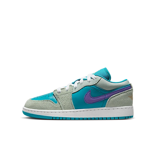 Overkicks - Air Jordan 1 Low SE Pistachio Frost Aquatone Psychic Purple Celestial Gold (GS) (DX4374-300) - vista lateral