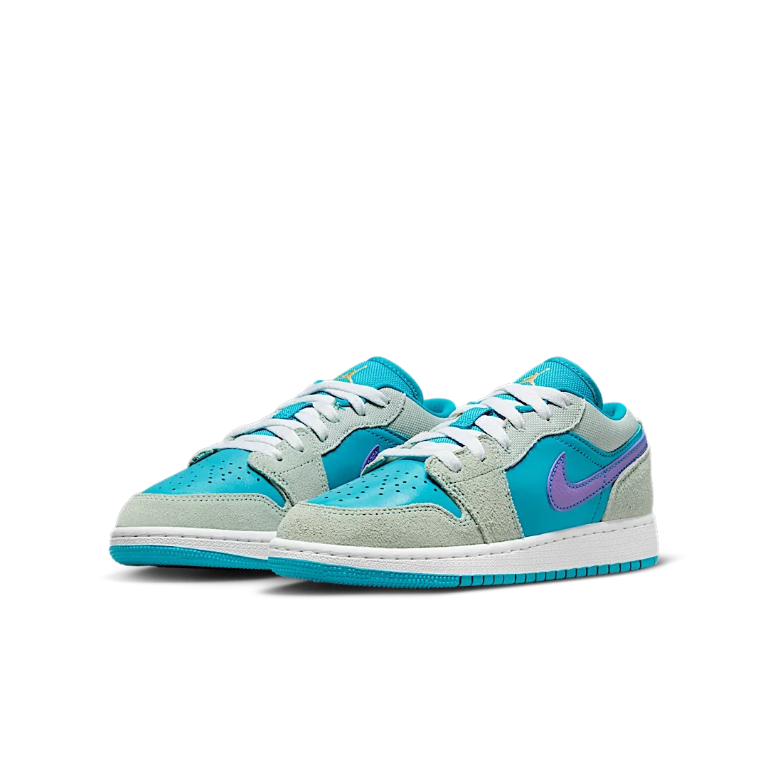 Overkicks - Air Jordan 1 Low SE Pistachio Frost Aquatone Psychic Purple Celestial Gold (GS) (DX4374-300) - imagen 2
