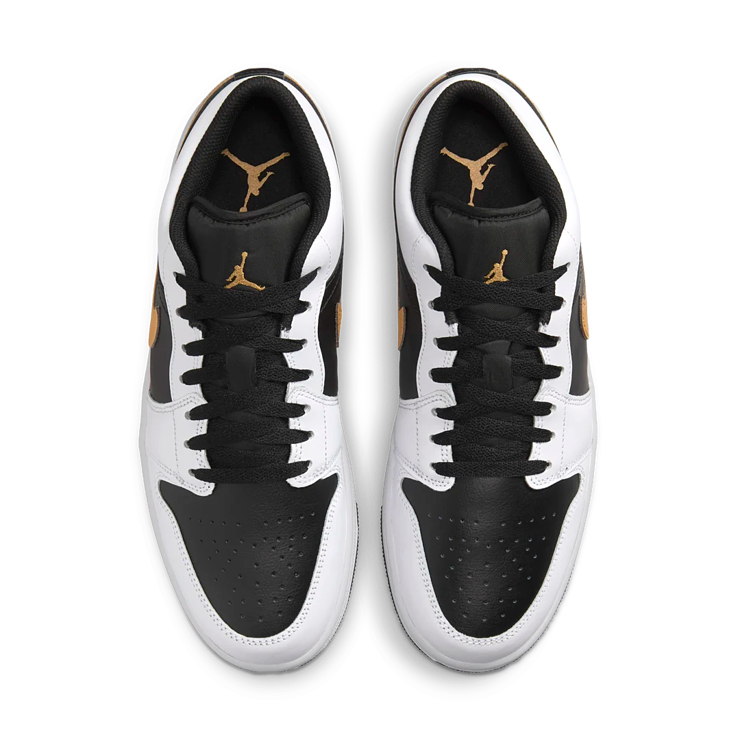 Overkicks - Air Jordan 1 Low White Black Metallic Gold Swoosh (553558-172) - par completo