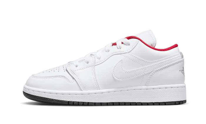 Overkicks - Air Jordan 1 Low White Gym Red Black (GS) (553560-164) - vista lateral