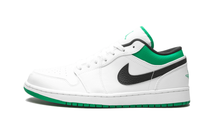Overkicks - Air Jordan 1 Low White Lucky Green Black (553558-129) - vista lateral