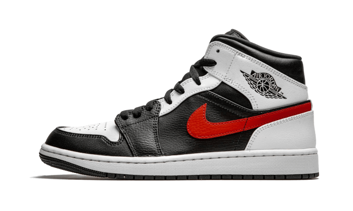 Overkicks - Air Jordan 1 Mid Black Chile Red White (554724-075) - vista lateral