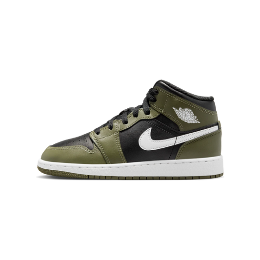 Overkicks - Air Jordan 1 Mid Black White Olive (DQ8423-092) - vista lateral