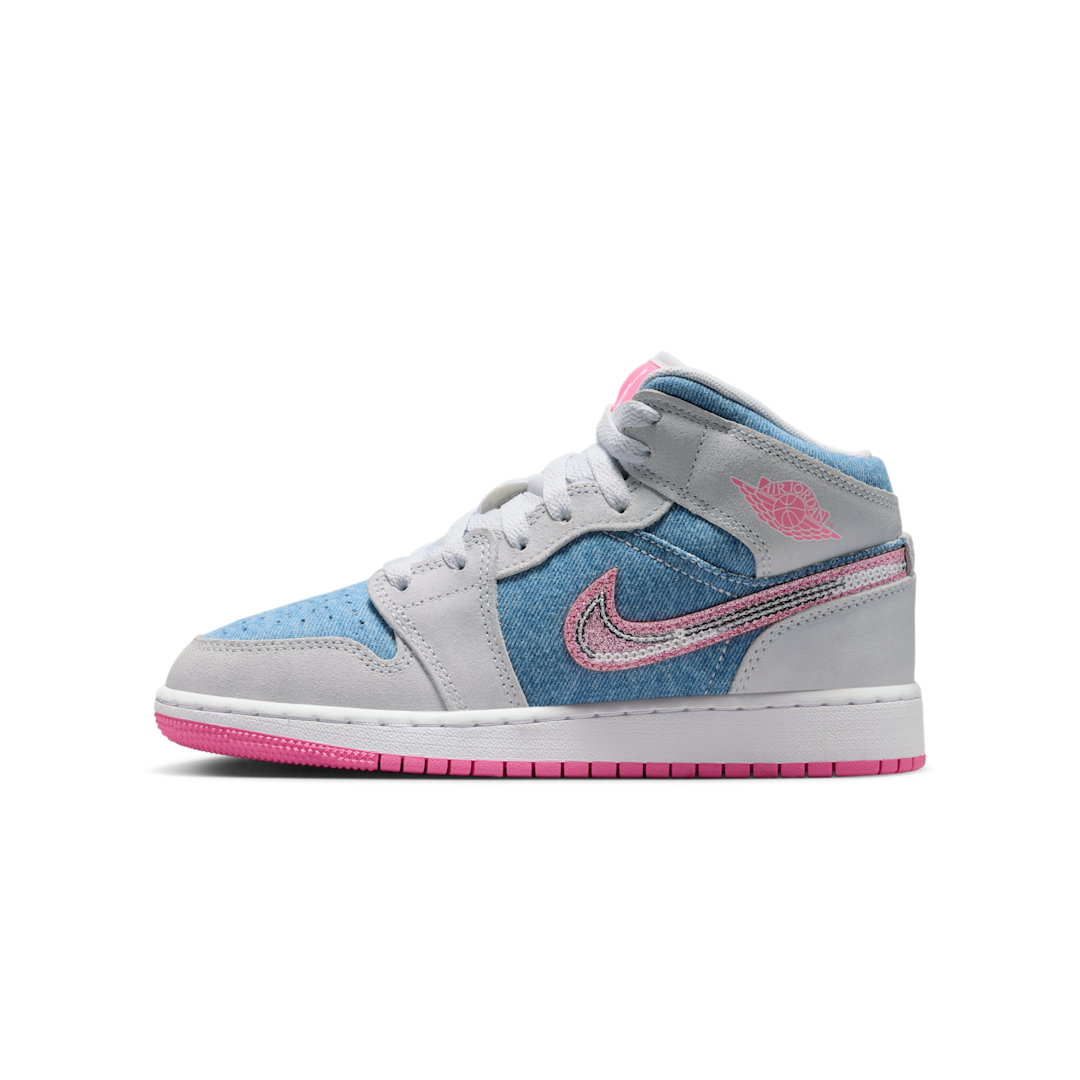 Overkicks - Air Jordan 1 Mid Denim Sequin (GS) (HQ1999-400) - vista lateral