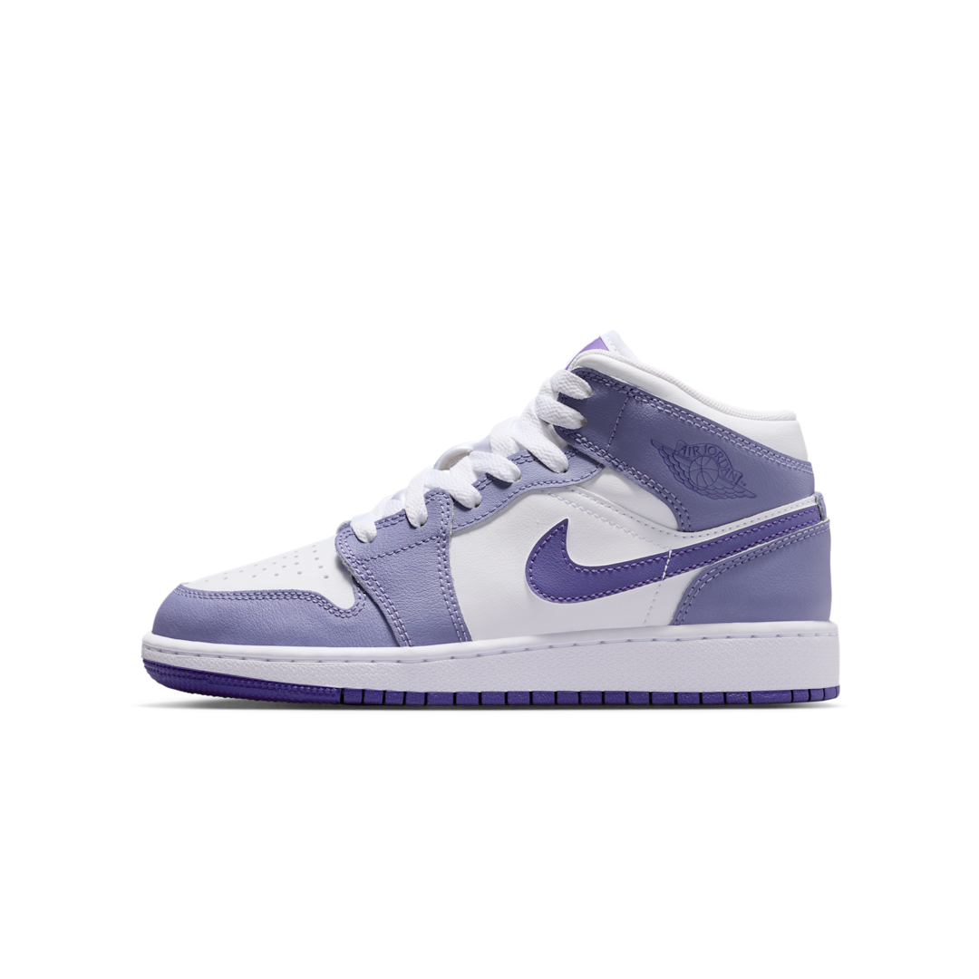 Overkicks - Air Jordan 1 Mid Dusty Amethyst White Court Purple (GS) (DQ8423-500) - vista lateral