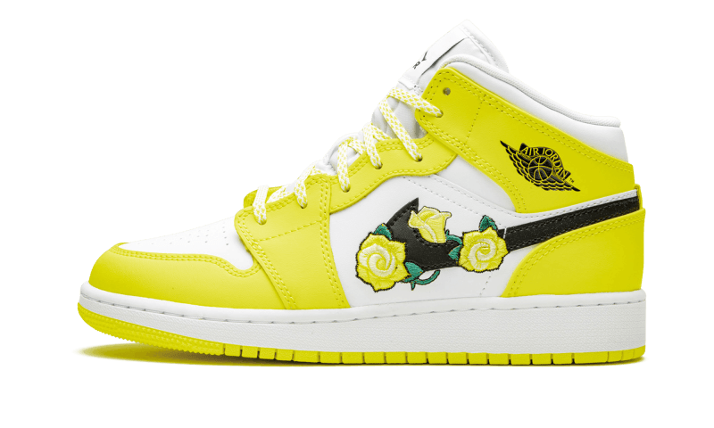 Overkicks - Air Jordan 1 Mid Dynamic Yellow Floral (GS) (AV5174-700) - vista lateral